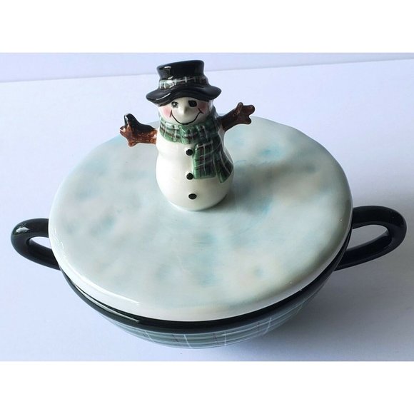 SAKURA Fiddlestix Snowman Portraits FILL-A-BOWL Candy Dish Bowl with LID winter - Picture 4 of 12